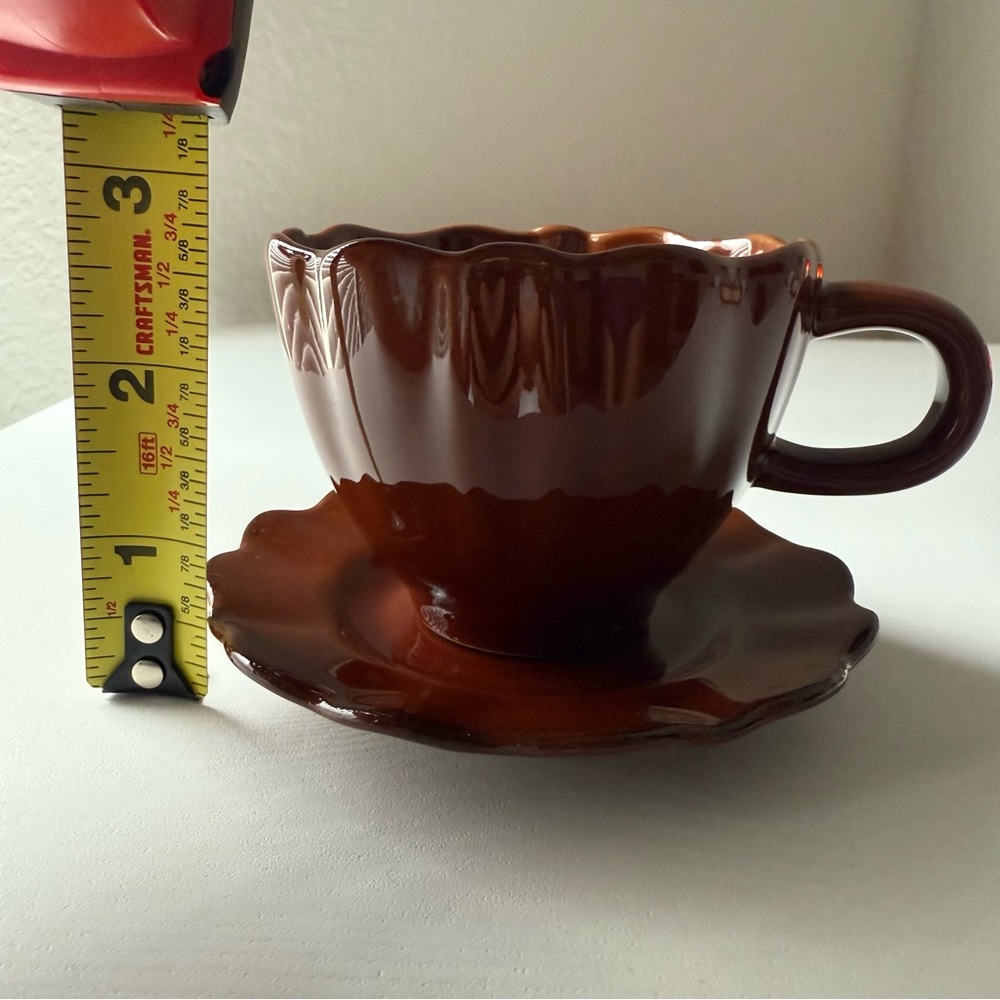 Hearth & Hand 5oz Scalloped Stoneware Espresso Tea Cup Brown, Fall Autumn 2025 - Picture 6 of 7